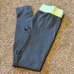 Gymshark Gray Leggings with Yellow Waistband